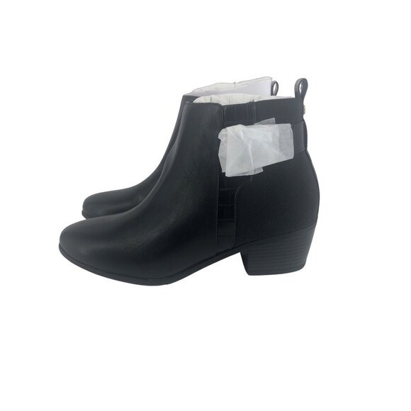 London Fog Harmony Bootie 9 M Black Faux Leather Stacked Heel Ankle Boot New - Picture 4 of 9